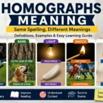 Homographs meaning explained with examples showing same spelling different meanings like bat, bark, light, match, and ring