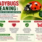 Ladybugs meaning explained with a ladybug on a green leaf, highlighting symbolism of good luck, spiritual protection, love, hope, and positive change.