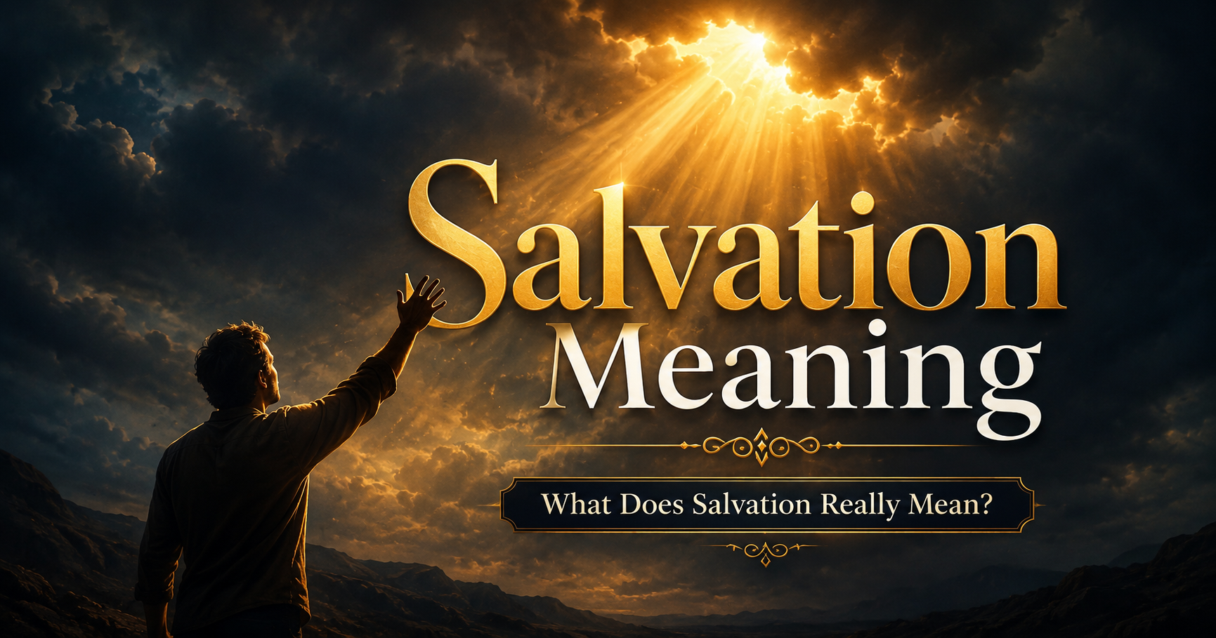 "Salvation Meaning — What does salvation really mean? Light breaking through darkness representing deliverance, rescue, and hope."