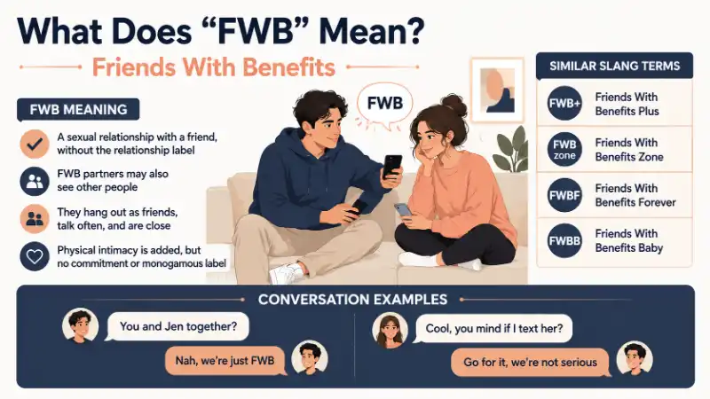 FWB Meaning infographic — What does Friends with Benefits mean in text and dating?