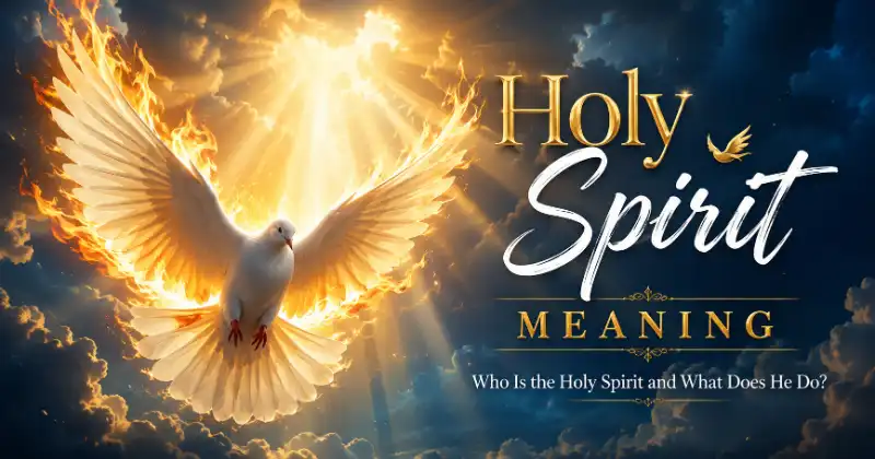 "Holy Spirit Meaning — Who is the Holy Spirit and what does He do? A dove with golden light representing the Holy Spirit's presence, power, and peace."