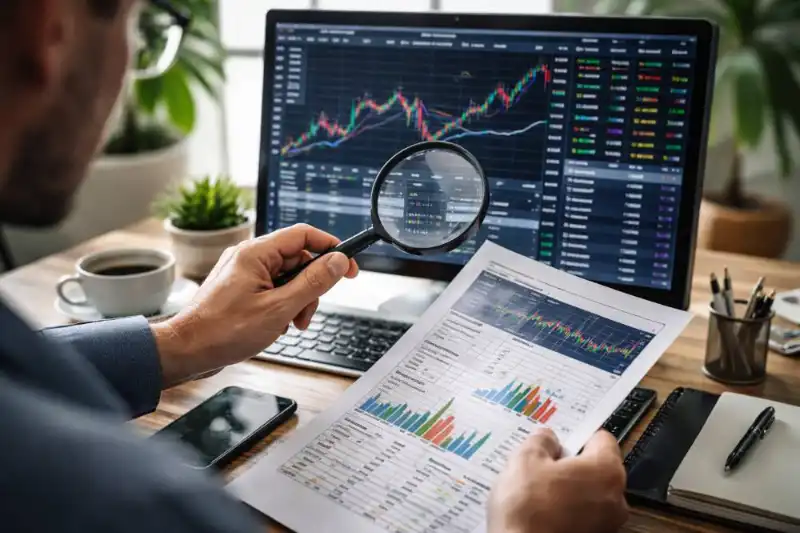 Financial charts and reports used to verify online market information