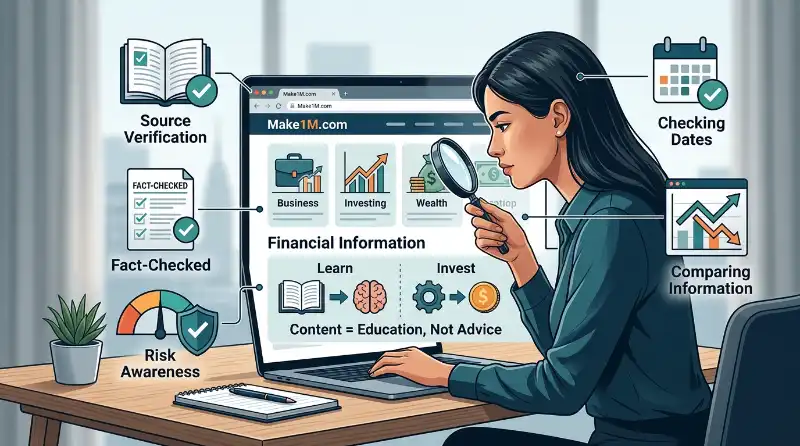 Reader verifying financial information from Make1M.com