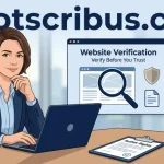 Woman checking the Shotscribus.com website on a laptop