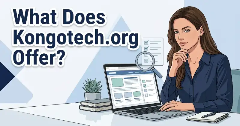 Woman exploring technology articles and online resources on a laptop