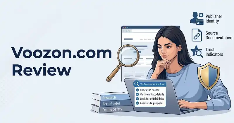 Woman examining different online article categories and publishing information on a content board.